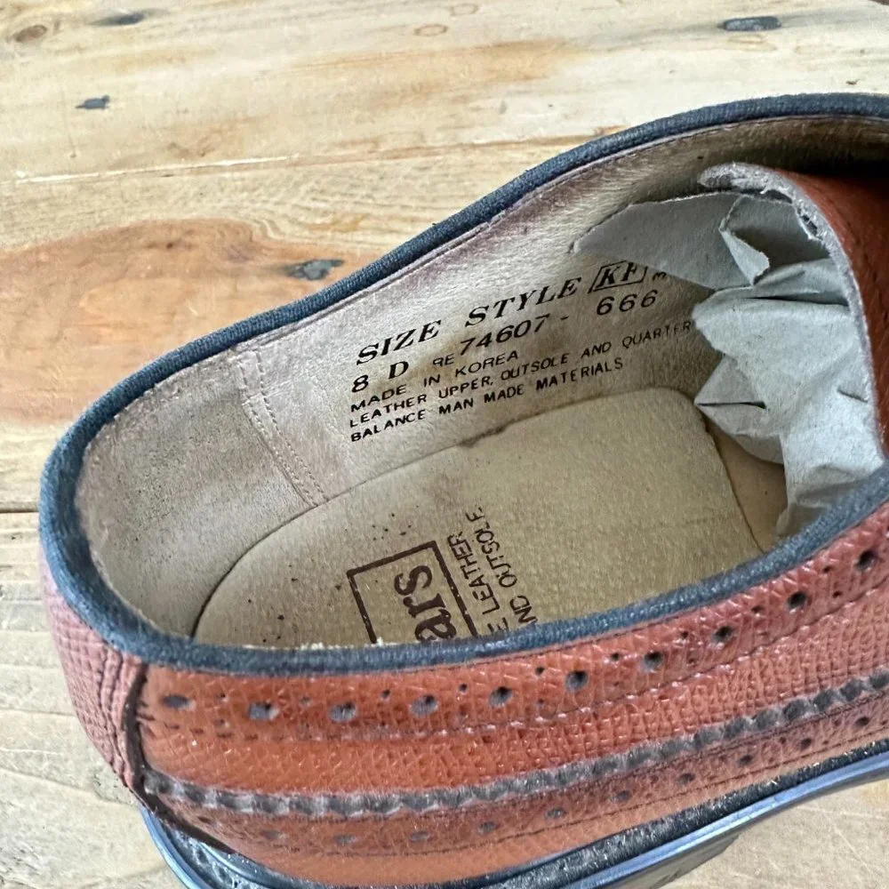 Vintage Sears Brown Leather Men's Oxfords Wing Tips Wingtips Dress Shoes Size 8D